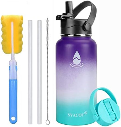  40 Oz Stainless Steel Water Bottle, Insulated Double Wall Vacuum Leak Proof Water Flask, Metal Thermo Canteen Mug —Wide Mouth With 2 Straw Lids