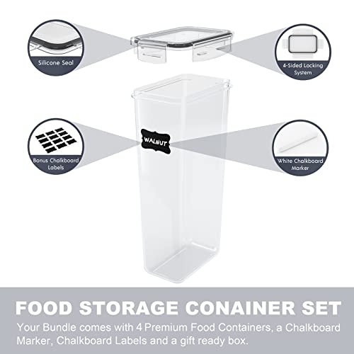  Pasta Containers, 4 Pk 2.8L Airtight Food Storage Containers, Spaghetti Containers For Pantry Organization And Storage, Kitchen Storage Containers For Noodles, Plastic Canisters With Durable Lids