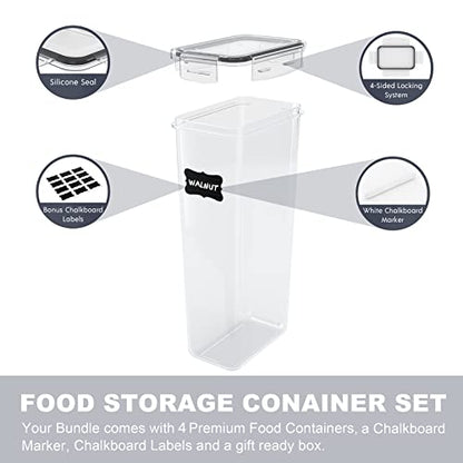  Pasta Containers, 4 Pk 2.8L Airtight Food Storage Containers, Spaghetti Containers For Pantry Organization And Storage, Kitchen Storage Containers For Noodles, Plastic Canisters With Durable Lids