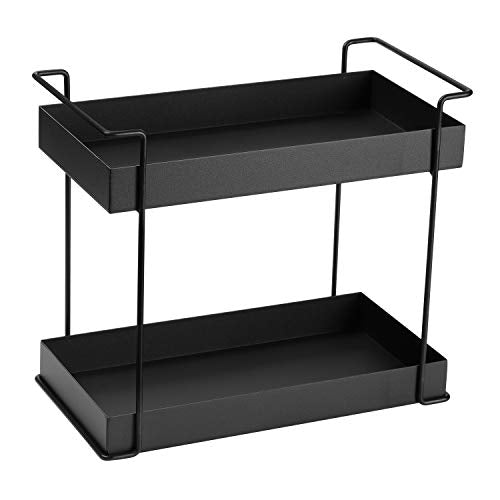  WINNER H 2 Tier Wrought Iron Standing Rack, Cosmetic Organizer Holder, Bathroom Countertop Trays, Kitchen Tray, Small Household Items Organizer Shelf(Black)