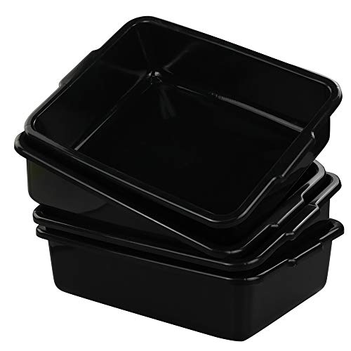  Plastic Bus Tub Set Of 4, Black Rectangle Plastic Dish Pans, 8 Liters