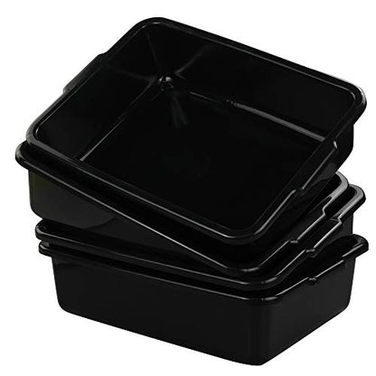  Plastic Bus Tub Set Of 4, Black Rectangle Plastic Dish Pans, 8 Liters