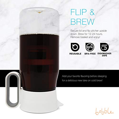  Flip Brew By Zing Anything, Instant Iced Tea Maker, Cold Brew Coffee Maker, Two-in-One Cold Brew Coffee Or Tea Maker, Multi-Purpose Pitcher, Dishwasher Safe, BPA/EA Free Tritan, 48 Oz., White