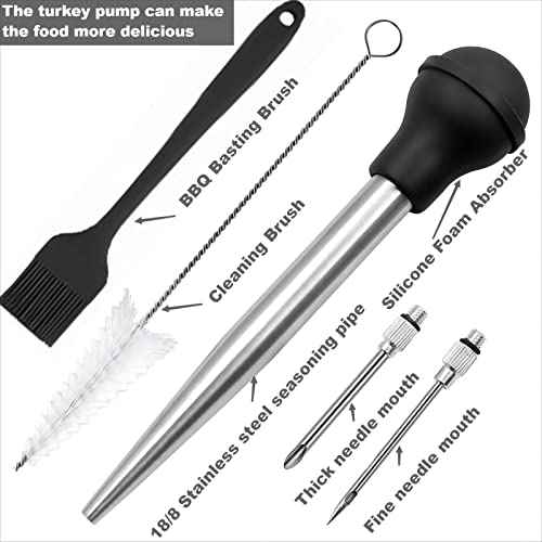  Viwehots Turkey Baster, Baster For Cooking, Stainless Steel Turkey Baster Syringe, Baster Turkey Large Silicone Bulb With 2 Marinade Injector Needles And 2 Brush For Cooking Easy Clean Color Black