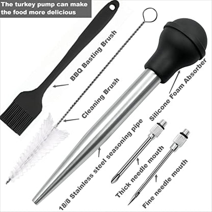  Viwehots Turkey Baster, Baster For Cooking, Stainless Steel Turkey Baster Syringe, Baster Turkey Large Silicone Bulb With 2 Marinade Injector Needles And 2 Brush For Cooking Easy Clean Color Black