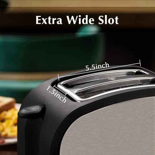  2 Slice Toaster CUSINAID Black Wide Slot Toaster 2 Slice Best Rated Prime With Pop Up Reheat Defrost Functions, 6-Shade Control, Removable Crumb Tray