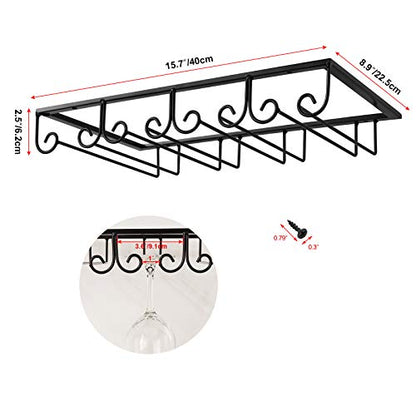  MOCOUM Under Cabinet Wine Glass Rack Stemware Rack, Wine Glasses Hanger Rack Wire Wine Glass Holder Storage Hanger For Cabinet Kitchen Bar (Black, 4 Rows 2 Pack)