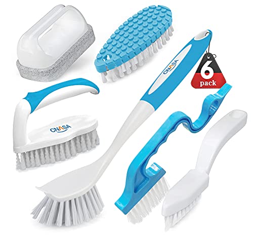  6 Pack Household Deep Cleaning Brush Set-Kitchen Cleaning Brushes, Includes Scrub Brush/Dish Brush/Bottle Brush/Grout Corner Brushes/Crevice Brush/Shoe Brush/ For Bathroom, Floor, Tub, Shower, Tile