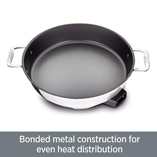  Electrics Stainless Steel And Nonstick Surface Skillet 7 Quart 1800 Watts Temp Control, Cookware, Pots And Pans, Oven, Broil, Dishwasher Safe