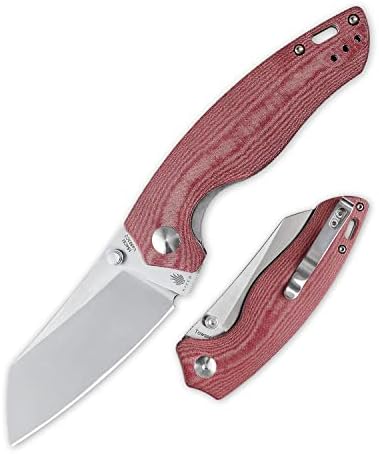 Kizer Towser K Folding Pocket Knife, 154CM Steel Sheepsfoot Blade Cleaver Knife With Blue Richlite Handle For Everyday Carry