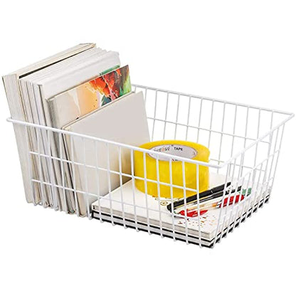  Metal Wire Baskets For Organizing 2 Pack, Household Pantry Storage Freezer Organizer Bins With Handles, Freezer Baskets For Upright Freezer, Refrigerators, Kitchen Cabinets, Laundry, White
