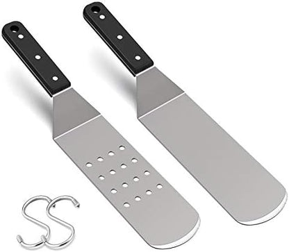  Metal Spatula Set, HaSteeL Stainless Steel Griddle Spatula Tools Kit With Wooden Handle, Heavy Duty Long Pancake Flipper Burger Turner For BBQ Teppanyaki Flat Top Grilling Cooking Outdoor & Indoor