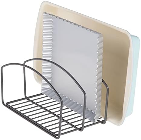  MDesign Steel Cookware Holder, Storage Organizer Rack With Three Slots For Kitchen Cabinet, Pantry, Holds Pans, Pots, Lids, Cookie Sheets, Cutting Boards - Concerto Collection - Bronze