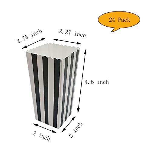  24 Pcs Popcorn Boxes Mini Paper Popcorn Box Cardboard Popcorn Container For Party, White/Black Stripes