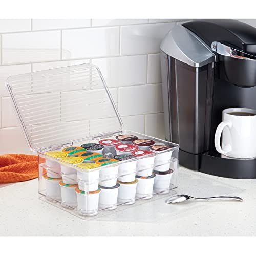  IDesign 2-Tier Coffee Pod Holder Lidded Bin, Plastic Pantry And Kitchen Storage, The Linus Collection – 7.25" X 10.75" X 4.25", Clear