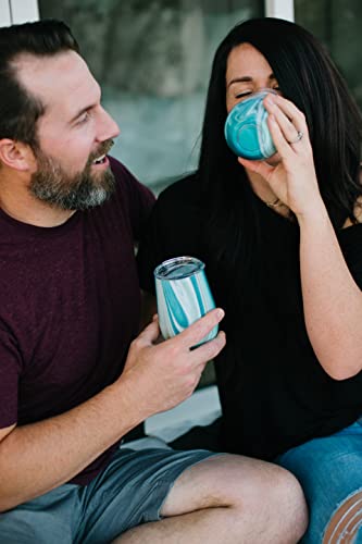  Wine Tumbler With Lid | Cute Stemless Glass Cup With Press-In Lid | Insulated Stainless Steel Coffee Mug | Gifts For Women Men Him Her | Spirit Collection | 12oz | Ocean Quartz