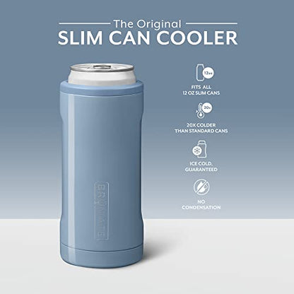  Hopsulator Slim Can Cooler Insulated For 12oz Slim Cans | Skinny Can Coozie Insulated Stainless Steel Drink Holder For Hard Seltzer, Beer, Soda, And Energy Drinks (Denim)