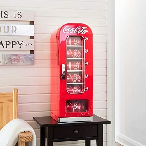  Coca-Cola Exclusive New Retro Vending Machine Style 10 Can Mini Fridge, 12V DC/110V AC With Tall Window Display For Home, Dorm, Office, Games Room