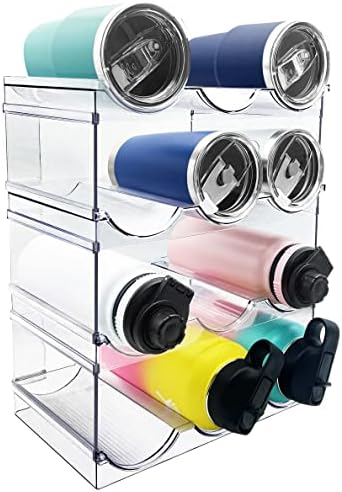  Spaclear Water Bottle Organizer, Stackable Kitchen Pantry Organization And Storage Shelf, Plastic Water Bottle Holder For Fridge Kitchen Cabinet Organizer And Storage, Tumbler Travel Mug Cup Organizer