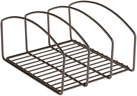  MDesign Steel Cookware Holder, Storage Organizer Rack With Three Slots For Kitchen Cabinet, Pantry, Holds Pans, Pots, Lids, Cookie Sheets, Cutting Boards - Concerto Collection - Bronze