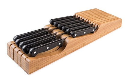  Bellemain 100% Pure Bamboo In Drawer Knife Block | Knife Drawer Organizer | Store Knives Safely With The Blades Down | Storage Solution For Your Kitchen | Knife Organizer Drawer Insert