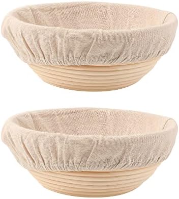  Bread Proofing Baskets Set Of 2 8.5 Inch Round Dough Proofing Bowls W/Liners Perfect For Home Sourdough Bakers Baking