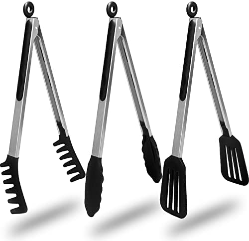  3 Pack Kitchen Tongs (9 Inches), Non Stick Stainless Steel Tongs With Silicone Tip For Cooking BBQ Baking(Red)