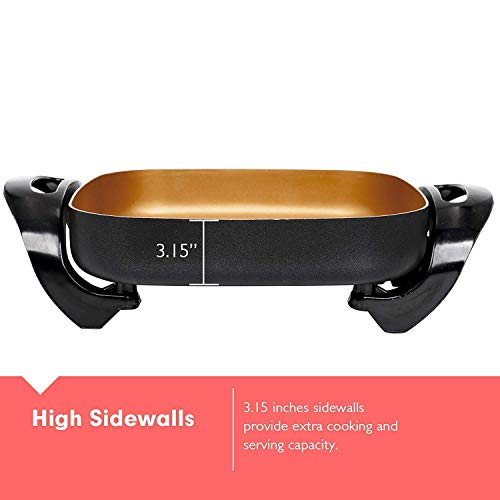  Aynel Professional Non-stick Copper Electric Skillet Jumbo, Deep Dish With Tempered Glass Vented Lid, Upgrade Thermostat, 16”x 12”x 3.15”- 8 Quart