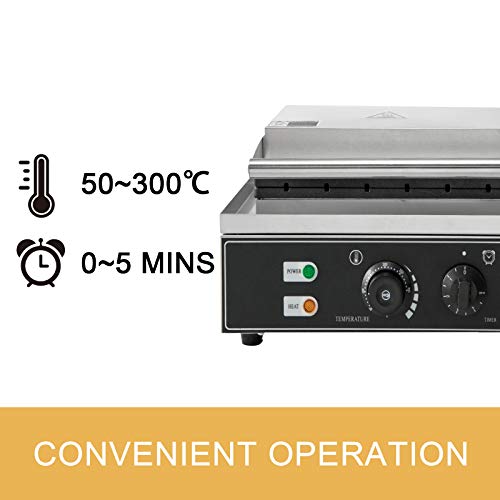  Commercial Rectangle Waffle Maker 10pcs Nonstick Electric Waffle Maker Machine Stainless Steel 110V Temperature And Time Control Heart Waffle Maker Suitable For Restaurant Snack Bar