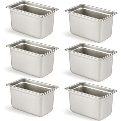  6 Pack Anti-Jam Hotel Pans, 1/3 Size 6 Inch Deep, NSF Commercial 18/8 Stainless Steel Chafing Steam Table Pan, Catering Storage Metal Food Pan