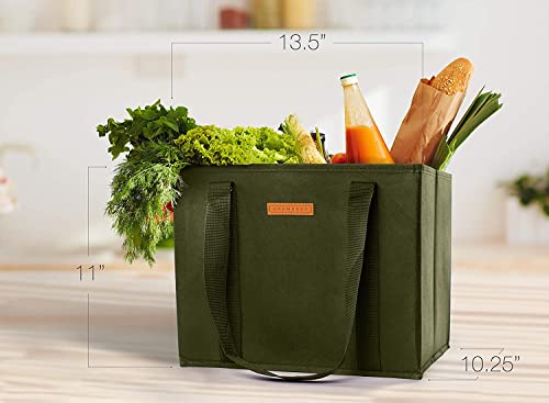  Gramercy Kitchen Reusable Grocery Bags, Reusable Shopping Bags, Tote Bags Bulk, Utility Tote, Bulk Tote Bags - Washable (Army Green, Set Of 4)