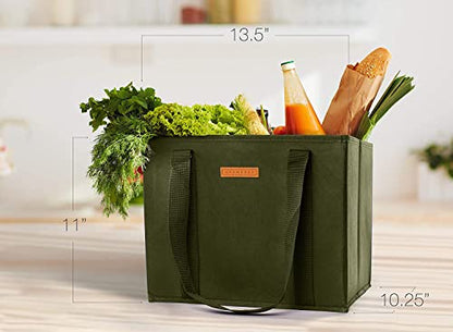  Gramercy Kitchen Reusable Grocery Bags, Reusable Shopping Bags, Tote Bags Bulk, Utility Tote, Bulk Tote Bags - Washable (Army Green, Set Of 4)