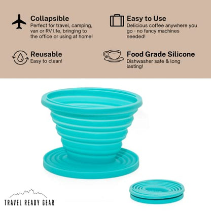  100% Silicone Collapsible Pour Over Coffee Maker Great For Travel, Backpacking, Camping, Vanlife (Teal)