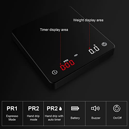  Coffee Scale, Espresso Scale,Weigh Digital Coffee Scale With Timer, 2kg/0.1g High Precision Pour Over Hand Drip Scale Weighing Instrument Auto Mode(LED,Black,Rechargeable)