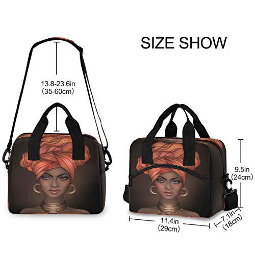  Insulated Cooler Lunch Bag African American Woman Lunch Box For Office Work Picnic Hiking Beach Organizer With Adjustable Shoulder Strap