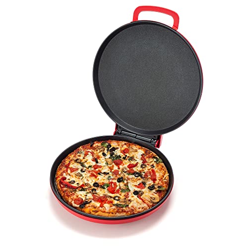 Zenith Versa Grill Non-Stick Pizza Maker Machine For Home, Calzone Maker, Pizza Oven Converts To Electric Indoor Grill, Red