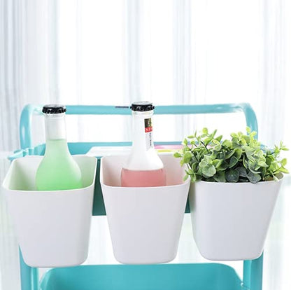  4Pack Hanging Cup Holders,Trolley Basket Storage,Rolling Cart Accessories,4.75x4"Hanging Pencil Holder Storage Containers Hanging Buckets Hanging Bins,Plant Container,Make Up Pencil Holder (Black)
