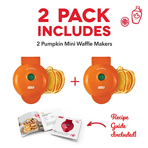 Dash Ash Mini Waffle Maker (2 Pack) For Individual Waffles Hash Browns, Keto Chaffles With Easy To Clean, Non-Stick Surfaces, 4 Inch, Halloween, Orange
