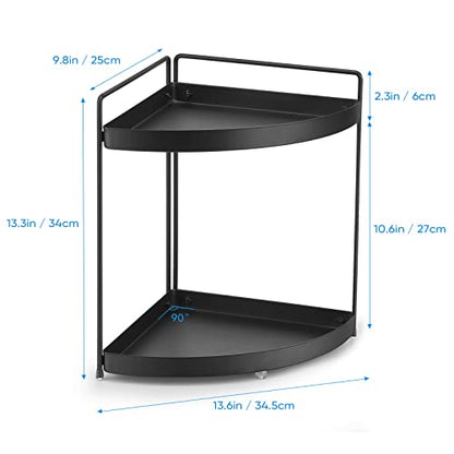  Lvssci 2 Tier Corner Shelf Rack Kitchen Counter Cabinet Bathroom Organizer Makeup Cosmetic Countertop Organization And Storage Under Sink Organizers Perfume Trays For Dresser Black