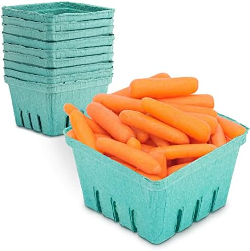  [44 Pack] Quart Green Molded Pulp Fiber Berry Basket Produce Vented Container For Fruit And Vegetable, Farmer Market, Grocery Stores And Backyard Party