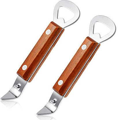  Ttle Punch Can Opener Stainless Steel Beer Bottle Opener Punch Bottle Opener With Wood Handle For Manual Bottles Cans (2, Wood Color)