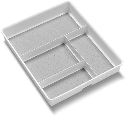  Madesmart Classic 4-Compartment Drawer Organizer Gadget Tray, Plastic Multipurpose Storage Bin For Drawers, White