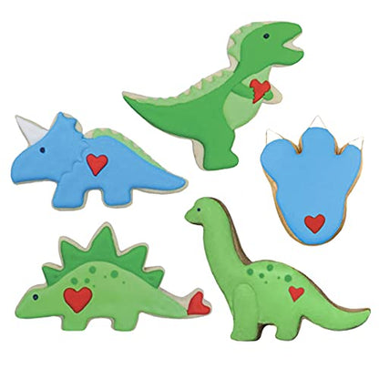  Dinosaur Cookie Cutters 5-Pc Set Made In USA By Ann Clark, Triceratops, Stegosaurus, T-Rex, Brontosaurus, Dino Footprint