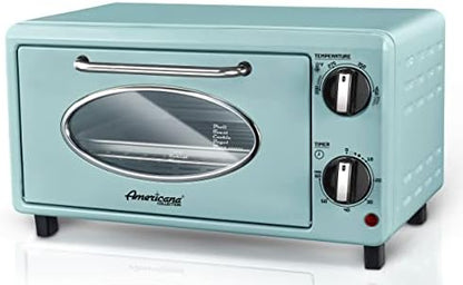  By Maximatic Americana Collection ETO147M Diner 50’s Retro Countertop Toaster Oven, Bake, Toast, Fits 8” Pizza, Temperature Control & Adjustable 60-Minute Timer 1000W, 2 Slice, Mint