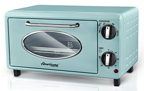  By Maximatic Americana Collection ETO147M Diner 50’s Retro Countertop Toaster Oven, Bake, Toast, Fits 8” Pizza, Temperature Control & Adjustable 60-Minute Timer 1000W, 2 Slice, Mint