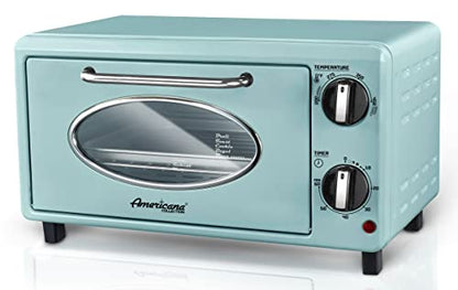  By Maximatic Americana Collection ETO147M Diner 50’s Retro Countertop Toaster Oven, Bake, Toast, Fits 8” Pizza, Temperature Control & Adjustable 60-Minute Timer 1000W, 2 Slice, Mint