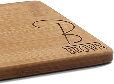  Custom Laser Engraved Bamboo Cutting Board - Letter Script Monogram Thin - 1 Piece - 11" X 11" X 0.75" (Grooved) - Customized Personalized Kitchen Gift For Couples, Weddings, Closing