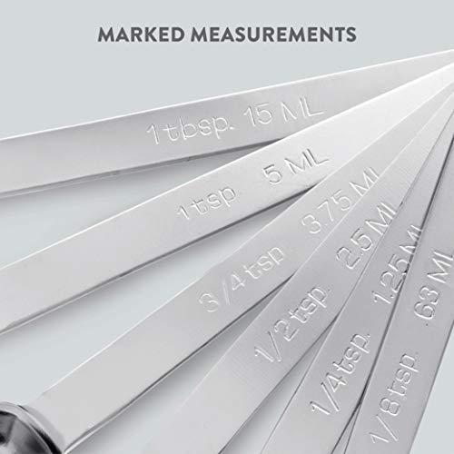  Premium Stainless Steel Measuring Spoons Set - 7-Piece Kitchen Measuring Spoons With Leveler - Slim Design Fits In Spice Jars - Metal Measuring Spoon Set For Dry, Liquid Ingredients Cooking & Baking.