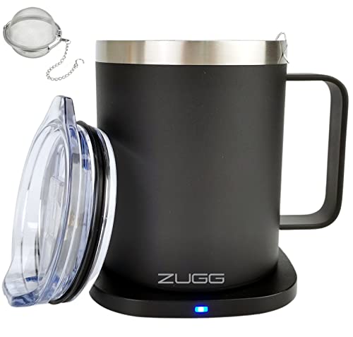  Coffee Mug Warmer With Self-Warming Insulated Drink Cup, Home And Office Desk Accessory With Qi Heater, Double Wall Stainless Steel, Premium 2 Pc. Gift Set