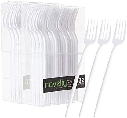  Novelty Modern Flatware, Cutlery, Disposable Plastic Salad Forks Luxury White 32 Count